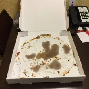 Taken just minutes after arriving back at the hotel. Here lies the remains of a pepperoni and sausage pizza from Bobe's. RIP