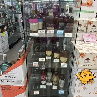 a display of liquor bottles