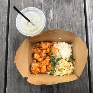 Hawaiian chicken Chipotle rice bowl + mint pineapple limeade