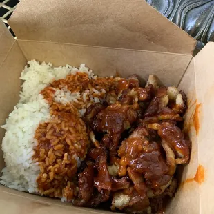 Fried Pork Belly and Rice. Great flavor, good price.