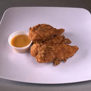 Chicken Tenders 3 and 5 pieces with small side, drink, and biscuit.