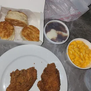 2 sides &amp; biscuit. Biscuits were dry but can be tasty with a jam? Gravy can be better...