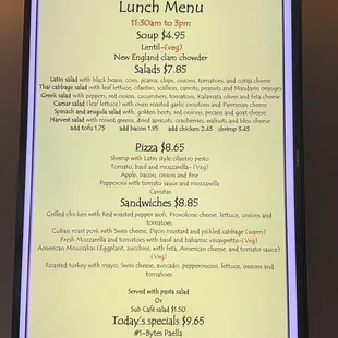 Lunch menu