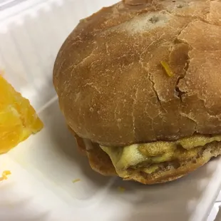 Egg and ham omelet. Hearty, but needed condiments.