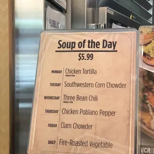 Soup of the day menu