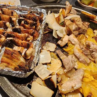 two trays of food on a table