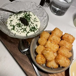 Tator tots with caviar creme fresh