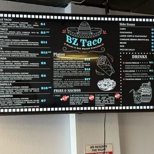 Menu board inside restaurant