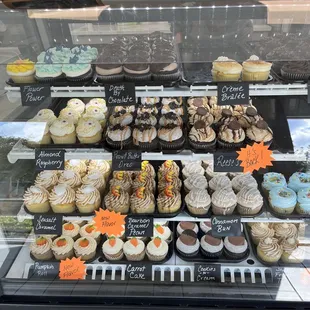 a display of cupcakes
