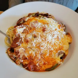 Spaghetti with sausage and peppers