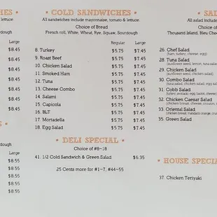 a menu for a sandwich