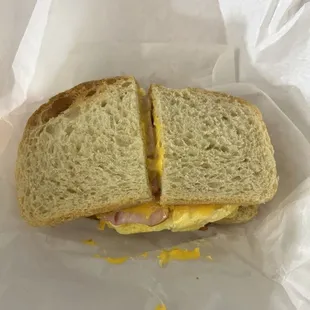 Egg, Bacon, Ham &amp; Cheese Sandwich