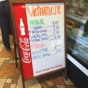 Vietnamese menu