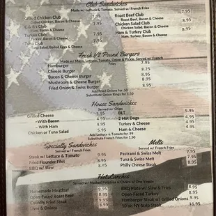 The menu...