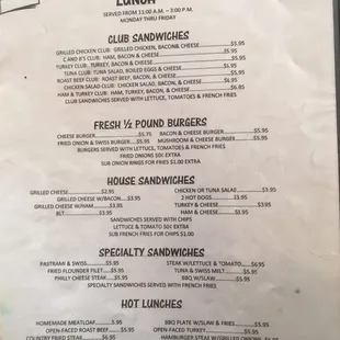 Lunch menu