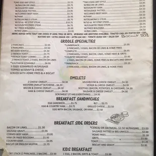 Breakfast menu