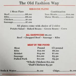  the menu for the old fashion way