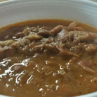 Pinto beans with meaty accompaniment.