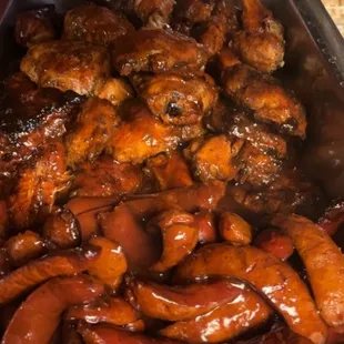 Bbq chicken,ribs,hotlink, brisket