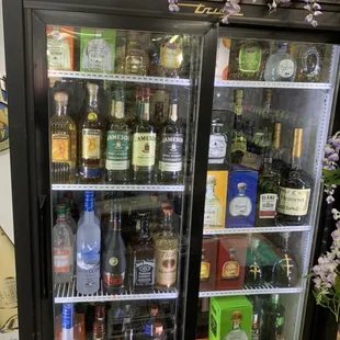 a display of liquor bottles
