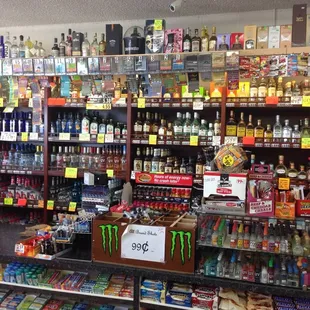 shelves of liquor and liquor products