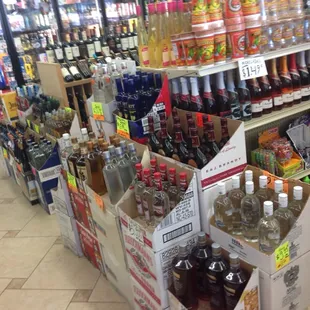 a variety of bottles in a store