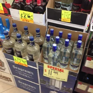 a variety of alcohol bottles