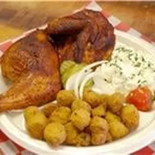 Chicken plate with okra and potato salad