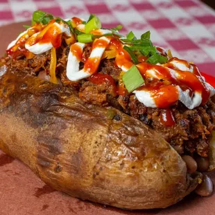 Texas Stuffed potato with chopped beef.