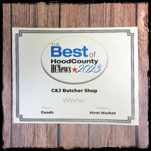 Best of Hood County, 14 year winner!