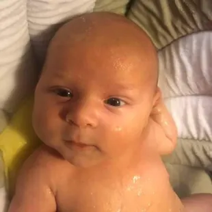 a close up of a baby