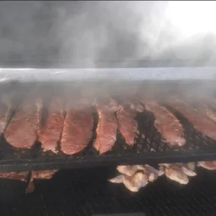 The meat being smoked