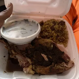 Jerk Chicken Dinner Combo rice and beans and greens