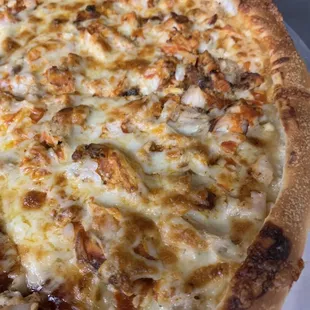 Grilled Buffalo Chicken with blue cheese pizza. Available as a calzone as well!