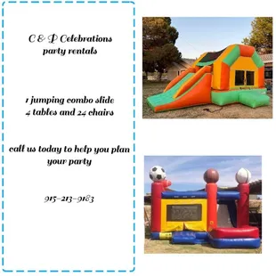 We have combo jumping balloons water slides for rent