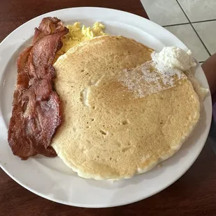 Pancake, Scrambled Eggs and Bacon
