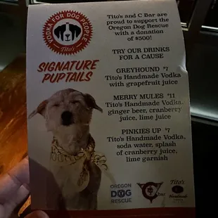 Signature puptail menu