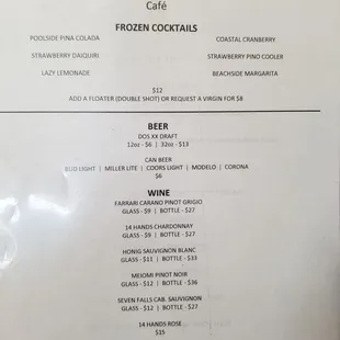 Drinks menu