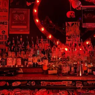 a bar with a heart - shaped mirror