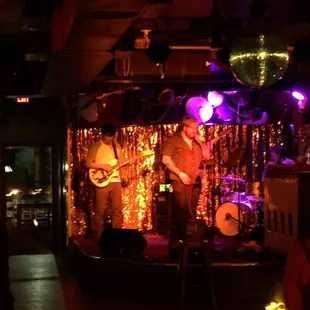 a band performing at night