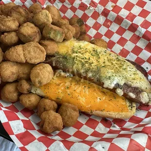 Oh Cheesus hot dog combo with fries okra