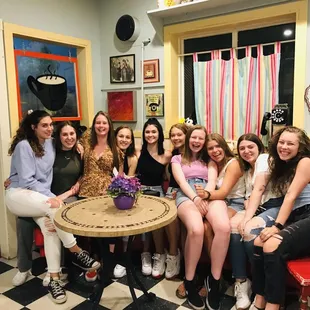  a group of women sitting around a table