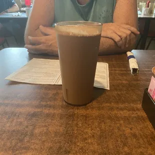 Tall glass of chocolate milk