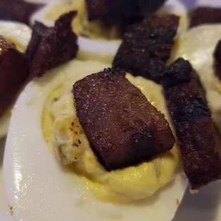 Deviled Eggs w/smoked pork belly