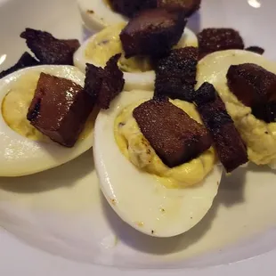 Deviled Eggs w/smoked pork belly