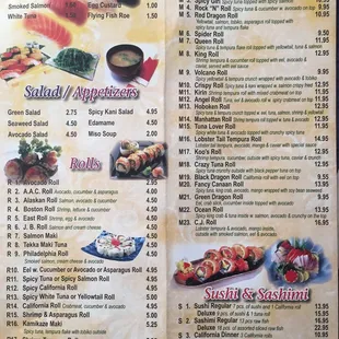 a menu for a sushi restaurant
