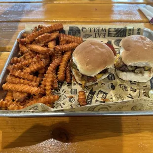 Cheeseburger sliders with sweet potato fries