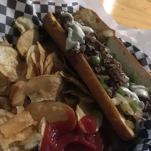 Philly steak 'n cheese with fresh fried chips