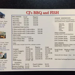 Updated menu and prices (as of 6/11/16)