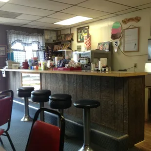 the counter and chairs